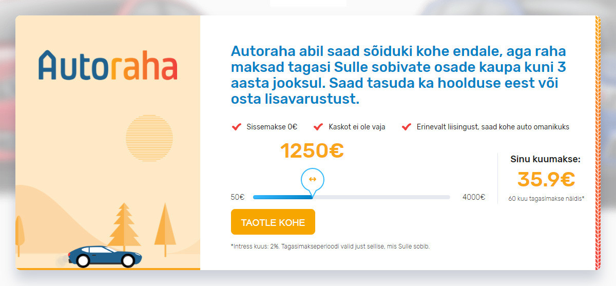 Credit 24 autolaen €50 kuni €4000 Autoraha